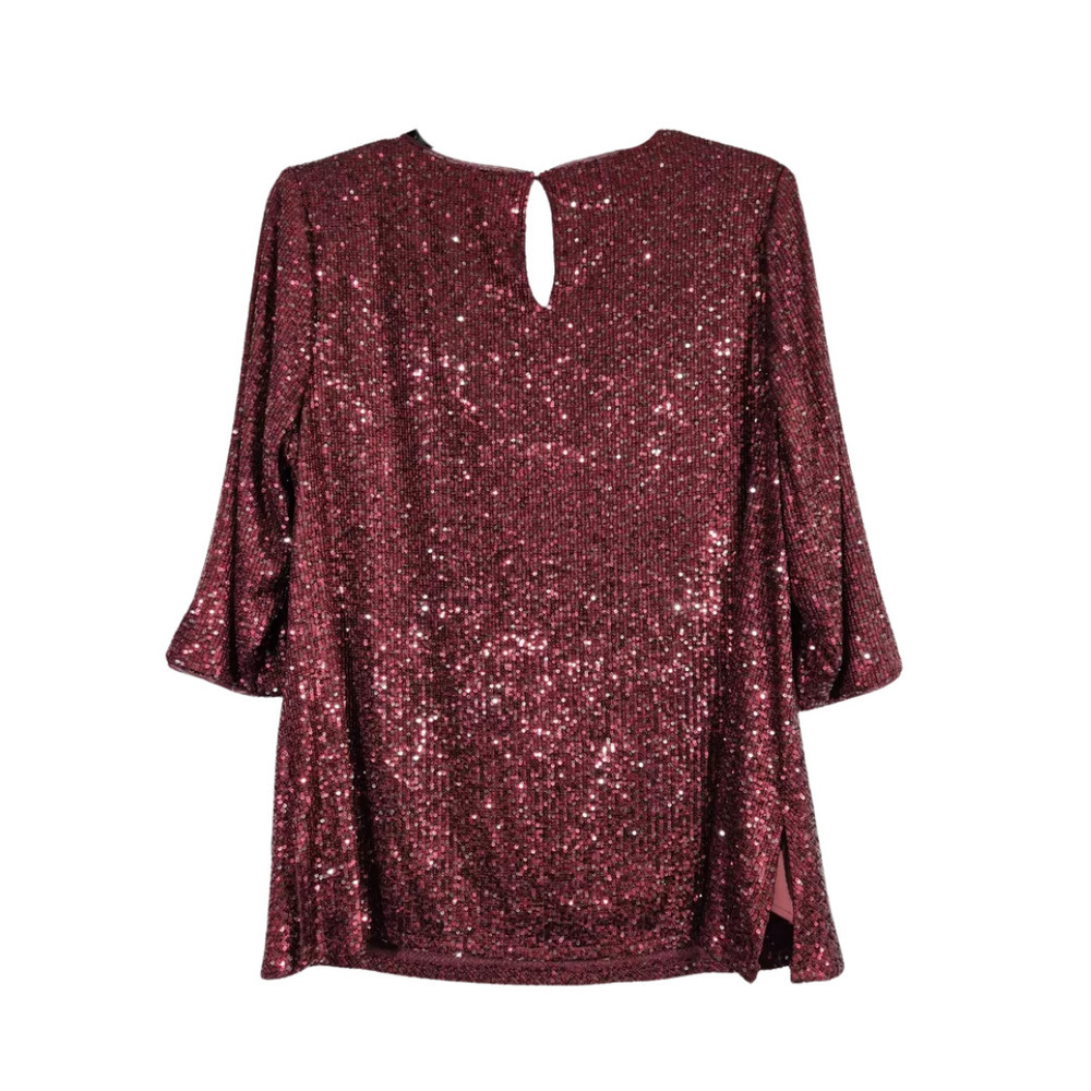 Alex Evenings Plus Wine Red Sequin Tunic Dress - 3X - Party Wear